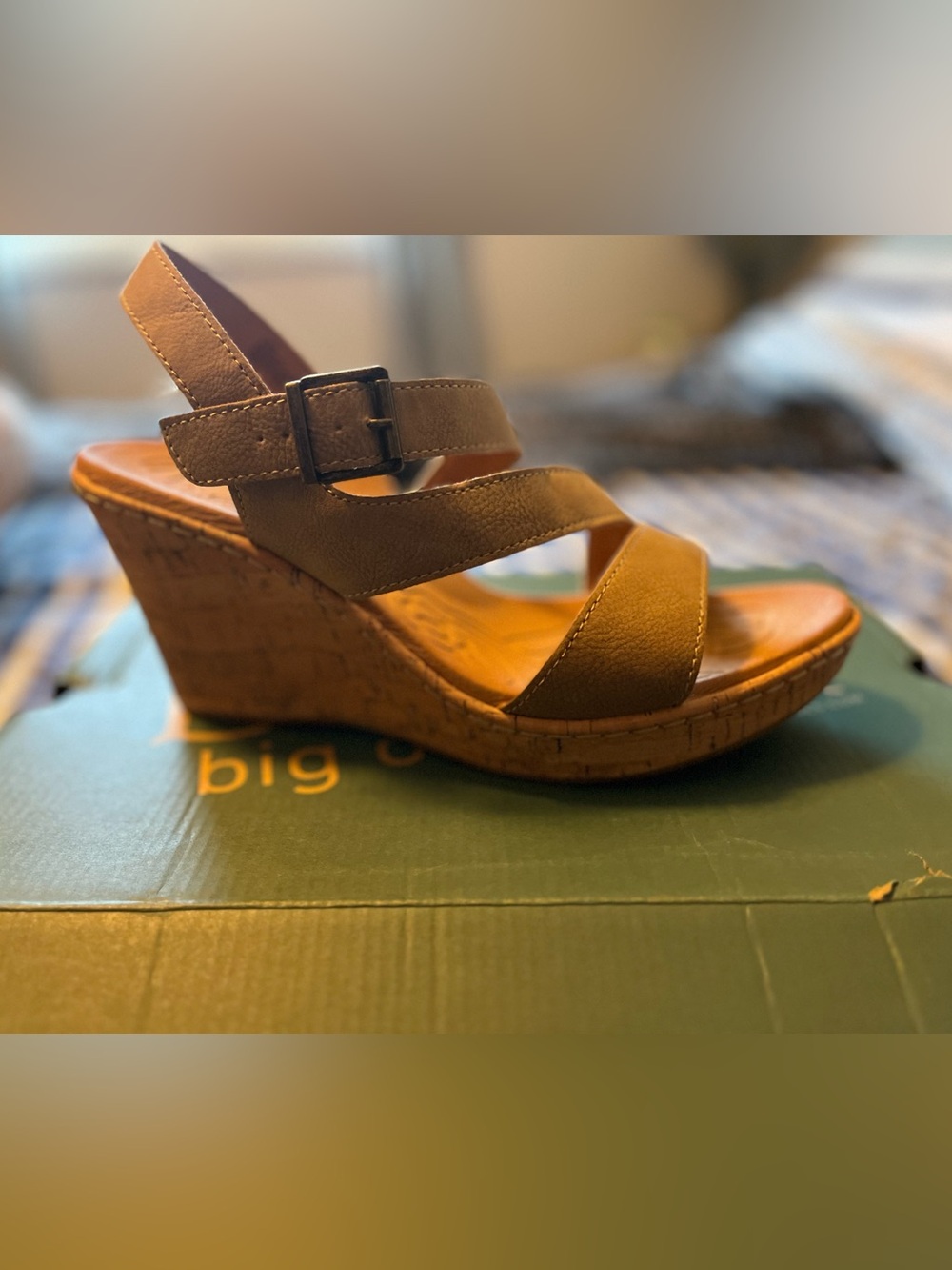 b.o.c. Taupe Strappy Cork Wedge Sandals